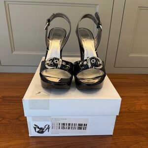 Stuart Weitzman Size 12 Black Patent Leather Strappy Heels